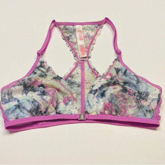 Victoria's Secret Pink Lace Bralette Bra Front Close Caged Sides Size Small - Picture 5 of 10